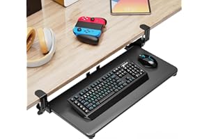 Zontera Large Keyboard Tray That Slides Out from Under The Desk, Pull Out with Adjustable C-clamp, 25.6 (31.5 Including Clamps) x 11.8 Inch Computer Keyboard Drawer Mouse Tray for Typing, Black
