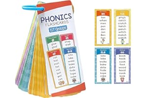60PCS Phonics Flash Cards, 117 Sound Groups with 900+ Rhyming Words, Waterproof Early Reading & Spelling Teaching Tools, Shor
