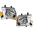 Headlight Assembly Pair Compatible with Nissan Xterra 2005-2015, Factory-OE-Style Halogen Headlamp Replacements for 26010-EA025 26060-EA025, w/o Bulb, Chrome Housing Clear Lens White Corner