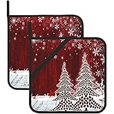 Christmas Tree Pot Holders Set of 2 Winter Snowflakes Decorative Kitchen Heat Resistant Potholder Cotton Lining Oven Hot Pads Pot Mats for Kitchen Counter Cooking Baking Microwave BBQ Gifts