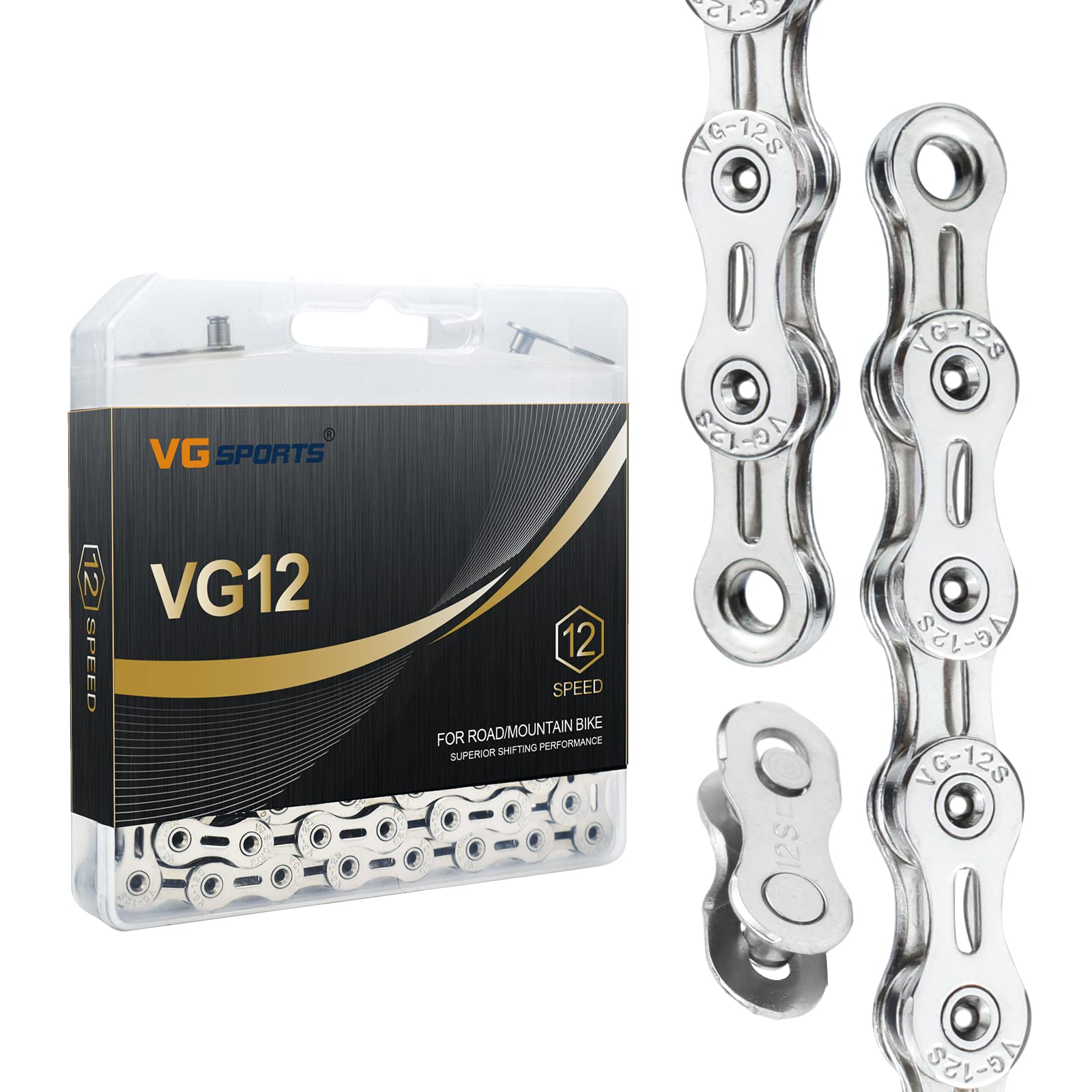 VG Sports 12 Speed Chain,Ultra Light Full Hollow Bike Chain for MTB/Road Bike Compatible with Shimano Sram,1/2 x 11/128 Inch,126Links