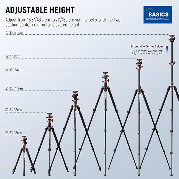 NEEWER BASICS 70.9″ CAMERA TRIPOD MONOPOD WITH CENTER COLUMN & BALL HEAD, QUICK RELEASE OVERHEAD DSLR CELL PHONE HOLDER STAND COMPATIBLE WITH IPHONE TRAVEL VIDEO RECORDING, 17.6 LBS MAX LOAD, TP16