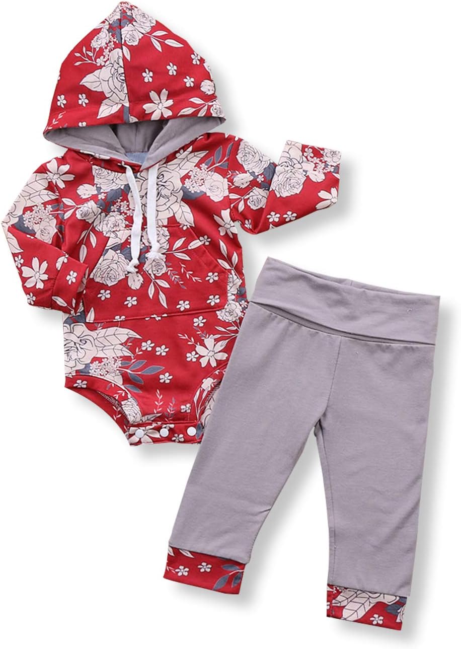 Newborn Baby Girl 2Pcs Floral Outfits Flower Long Sleeve Romper Onesies + Long Pants Set