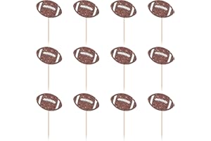 Ambishi 24pcs Football Cupcake Toppers, Sports Theme Birthday/Baby Shower Party Decoration, Football Sign Food Picks Decor for Kids Boys Men Birthday Party