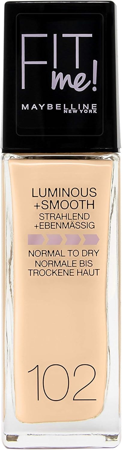 Maybelline New York Fit Me! Make-Up, Foundation with SPF18, for Flawless Skin All Skin Types, No. 102 Fair Ivory, 30 ml
