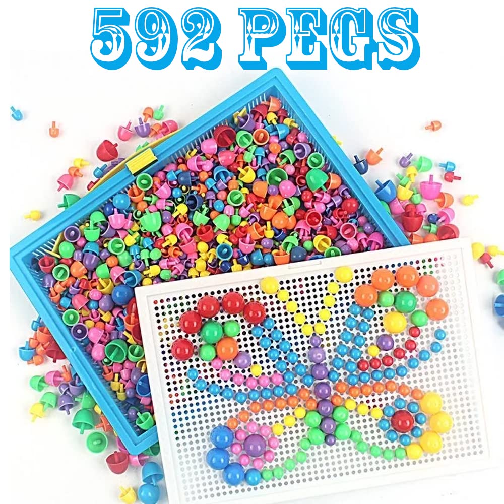 CDDLR 592Pcs Jigsaw Puzzle Mix Colour Mushroom Nails Pegboard Educational Building Bricks Creative DIY Peg Puzzle Toys 3D Games Birthday Christmas Party Gift for Kids Children Age Over 3 Years Old