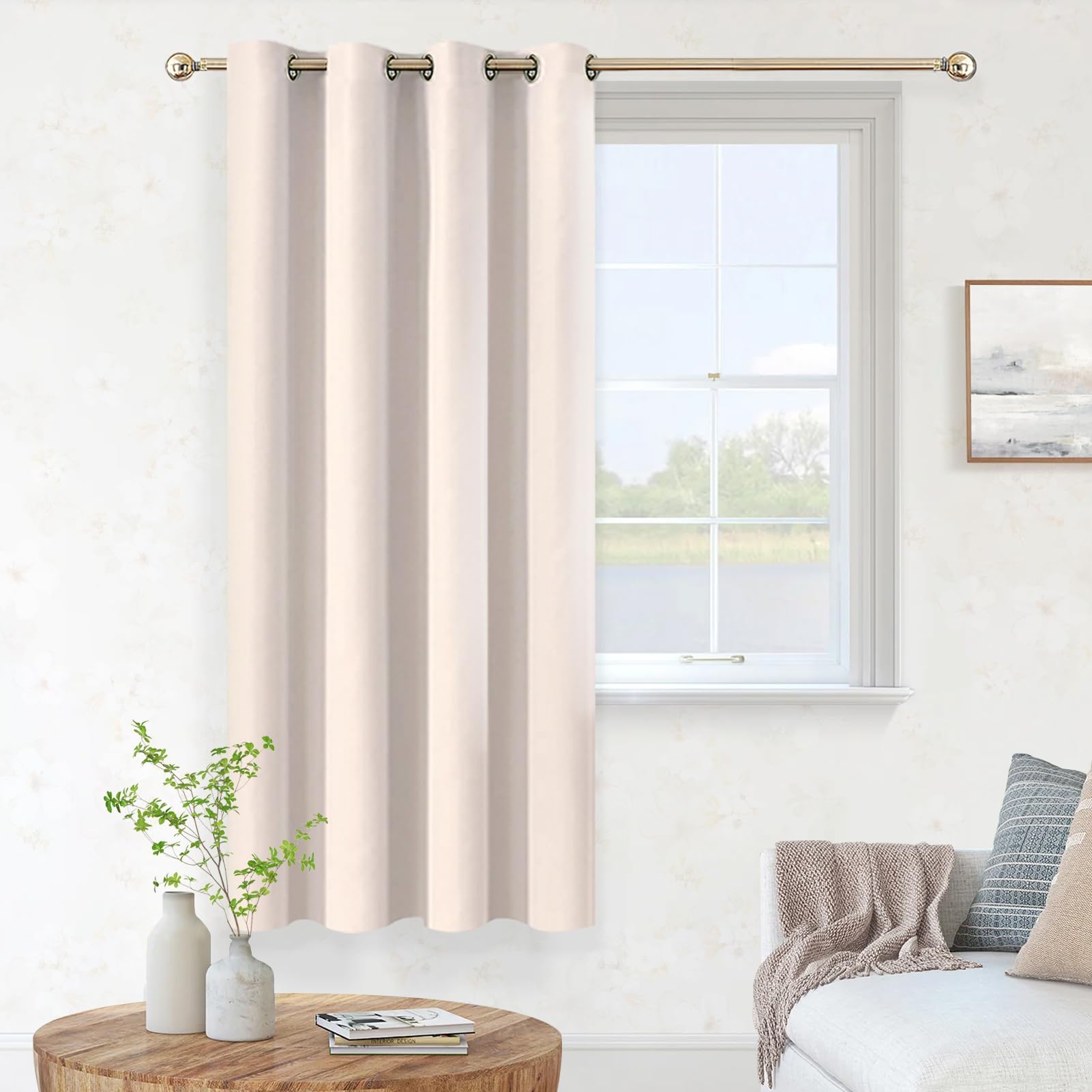 MRTREES Blackout Curtains for Bedroom, Beige Curtains 52x63 Inch 132x160 CM 1 Panel, Short Curtains with Eyelet for Living Room and Kitchen Windows — image 1