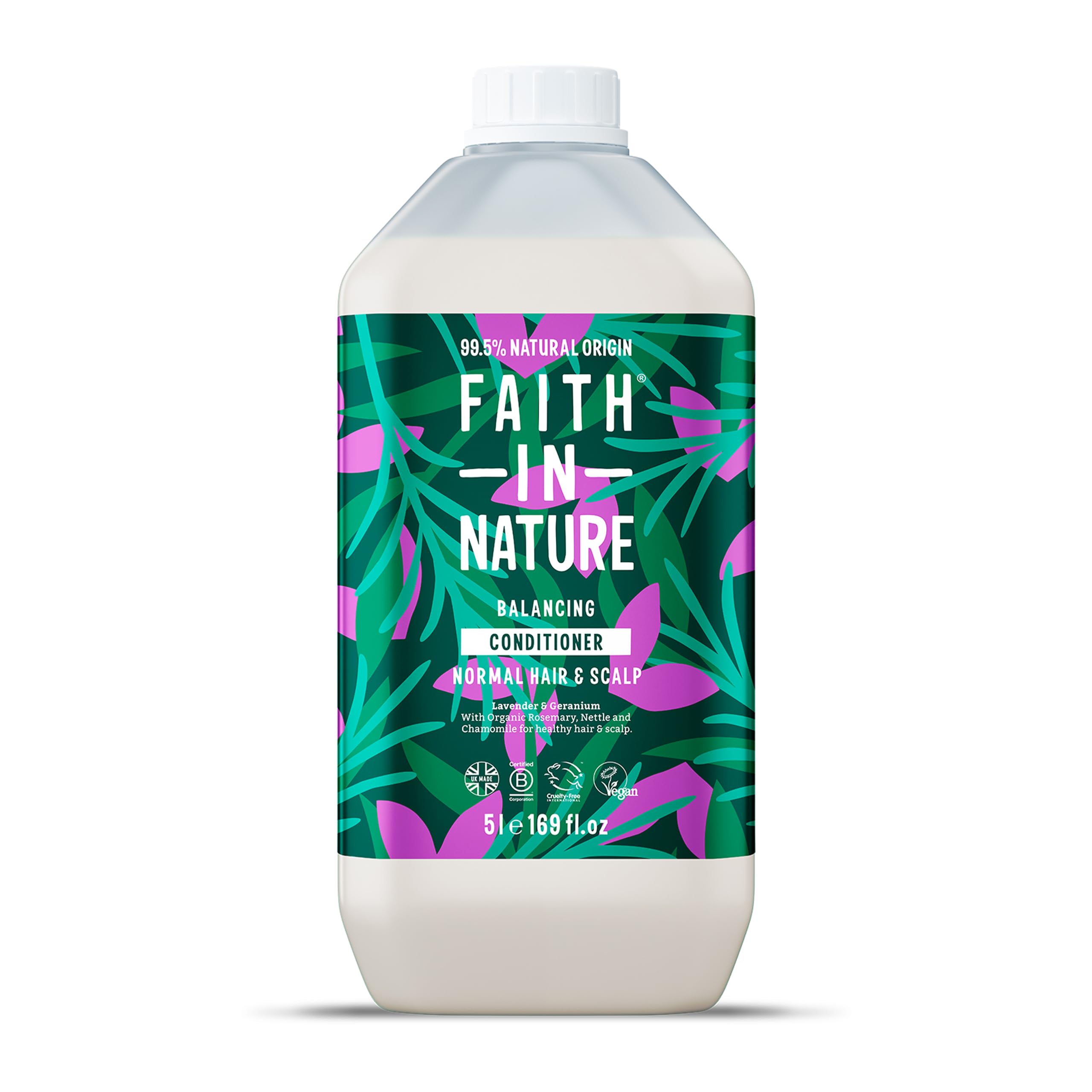 Faith In Nature Natural Lavender & Geranium Conditioner, Balancing for Normal Hair & Scalp, Vegan & Cruelty Free, No SLS, Silicones or Parabens, 5L Refill Pack