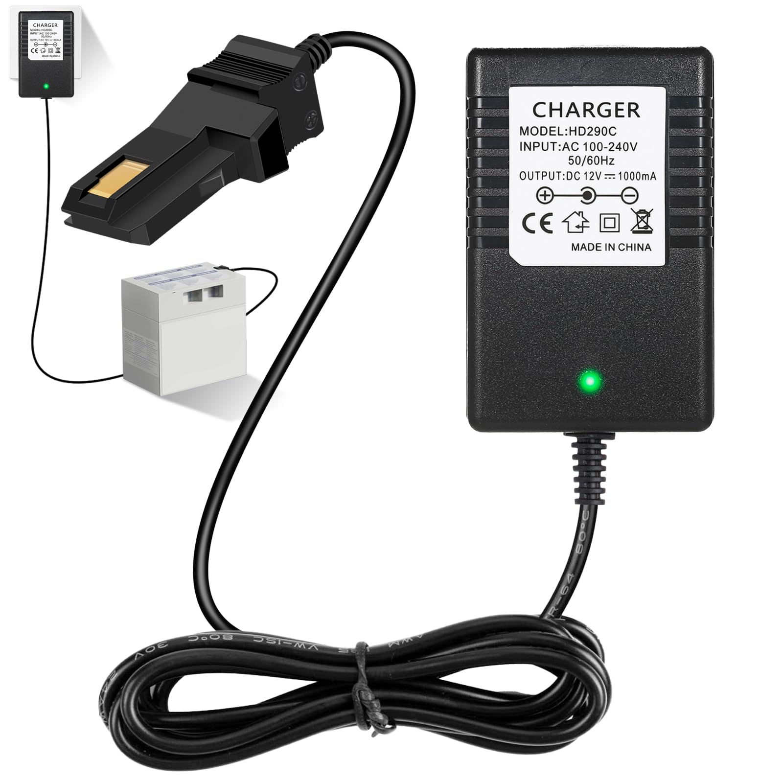 Photo 1 of 12v Battery Charger for Power Wheels,Replacement Charger for Fisher Price 12V Adapter Cord,for Fisher-Price Power Wheels Gray and Orange Top Battery