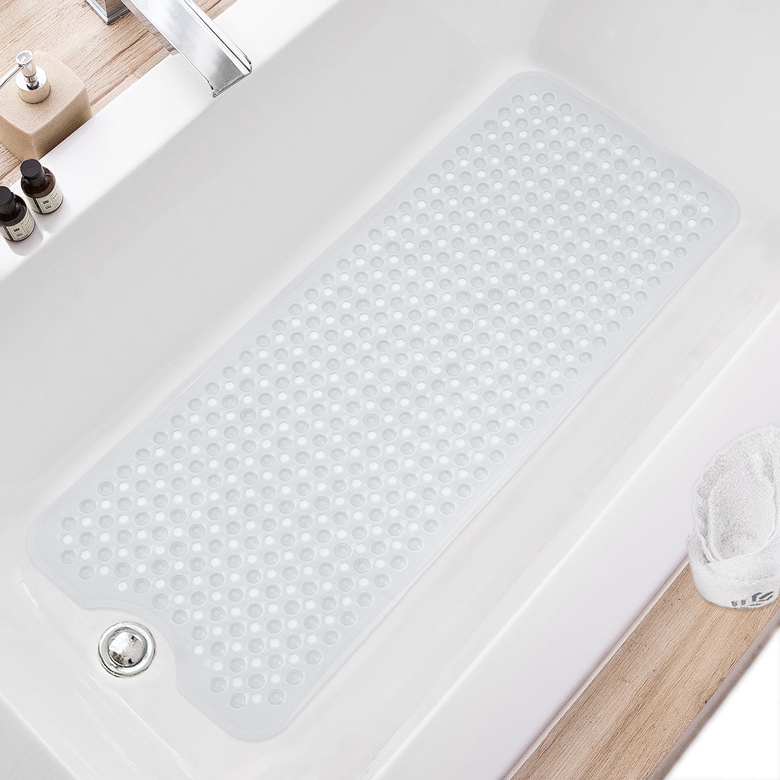 Photo 1 of ***PHOTO REFERENCE***TEESHLY Bath Tub and Shower Mats, Non Slip 40 x 16 Inch Extra Long Bathtub Mat, Machine Washable Bathmat with Drain Holes, Suction Cups for Bathroom Floor, Clear