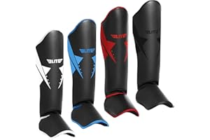Elite Sports Muay Thai Shin Guards Kickboxing MMA Muay Thai Leg Instep Protective Pads, Martial Art Kicking Sparring Training Gear for BJJ Karate Boxing Taekwondo