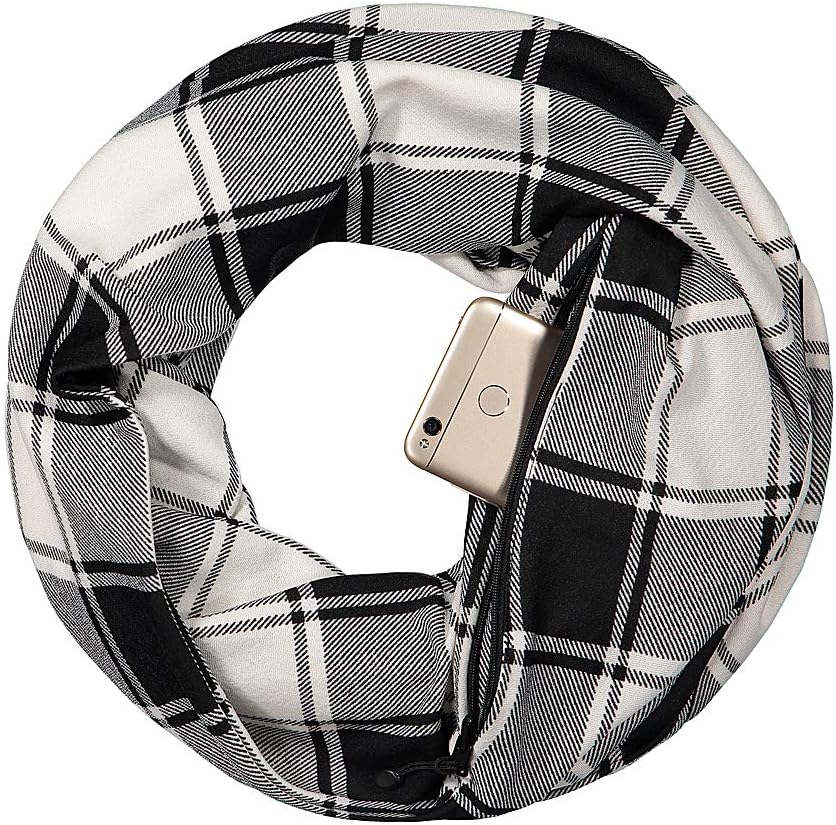 Lanmei Infinity Scarf with Hidden Zipper Pocket for Women Girls - Soft Stretchy Convertible Pocket Scarf