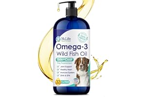 NULIFE NATURAL PET HEALTH Liquid Fish Oil for Dogs with Omega 3, 6 & 9 Fatty Acids, Wild Caught from Iceland, Skin and Coat Supplement for Shedding, Itchy Skin, Allergies, Brain and Heart Health, Rich in EPA + DHA - 32 oz