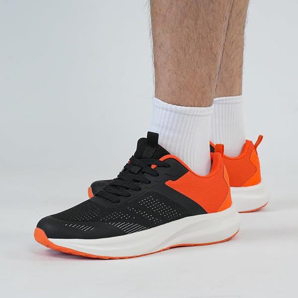 HAWKWELL MEN’S PLUS SIZE WALKING SHOES NON-SLIP WORKOUT FASHION SNEAKERS US SIZE 13 14 15 16 17 18 19, BLACK ORANGE PU, 19 M US