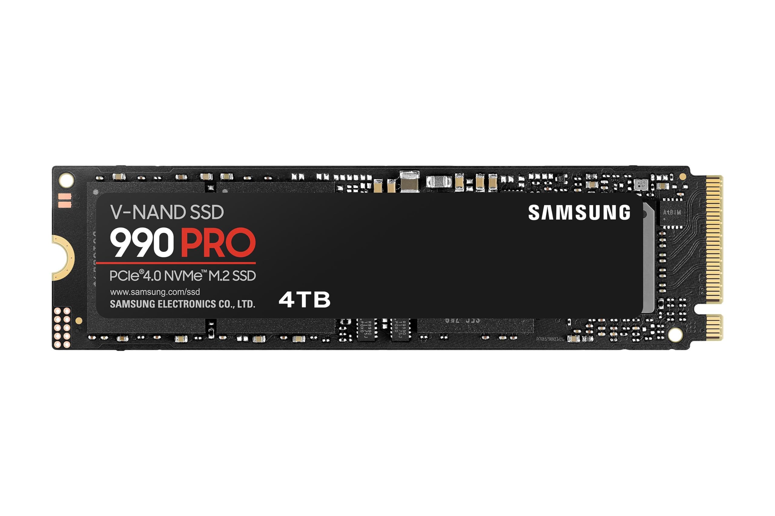 Samsung SSD 990 Pro Nvme M.2 Pcle 4.0, SSD Interne, Capacité 4 To, Vitesse De Lecture Jusqu'À 7 450 Mo/S, Gestion Intelligente De La Chaleur Avec Revêtement En Nickel, Mz-V9P4T0Bw