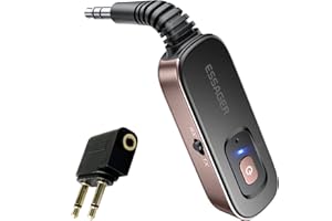 ESSAGER Bluetooth Receiver for Car, Noise Cancelling 3.5mm AUX Bluetooth Car Adapter, Wireless Audio Receiver Transmitter for Home Stereo/Wired Headphones Airplane, Red