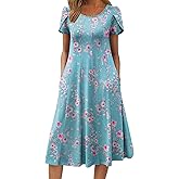 ZEAGOO Womens Casual Dresses for Summer Short Sleeve Flare Midi Dress Loose Flowy Beach Sundress
