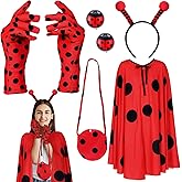 Mepase 5 Pcs Ladybug Costume Set for Women Ladybug Outfits Included Headband Gloves Earrings Bag and Cloak Halloween Birthday Party Cosplay Outfit Clothes