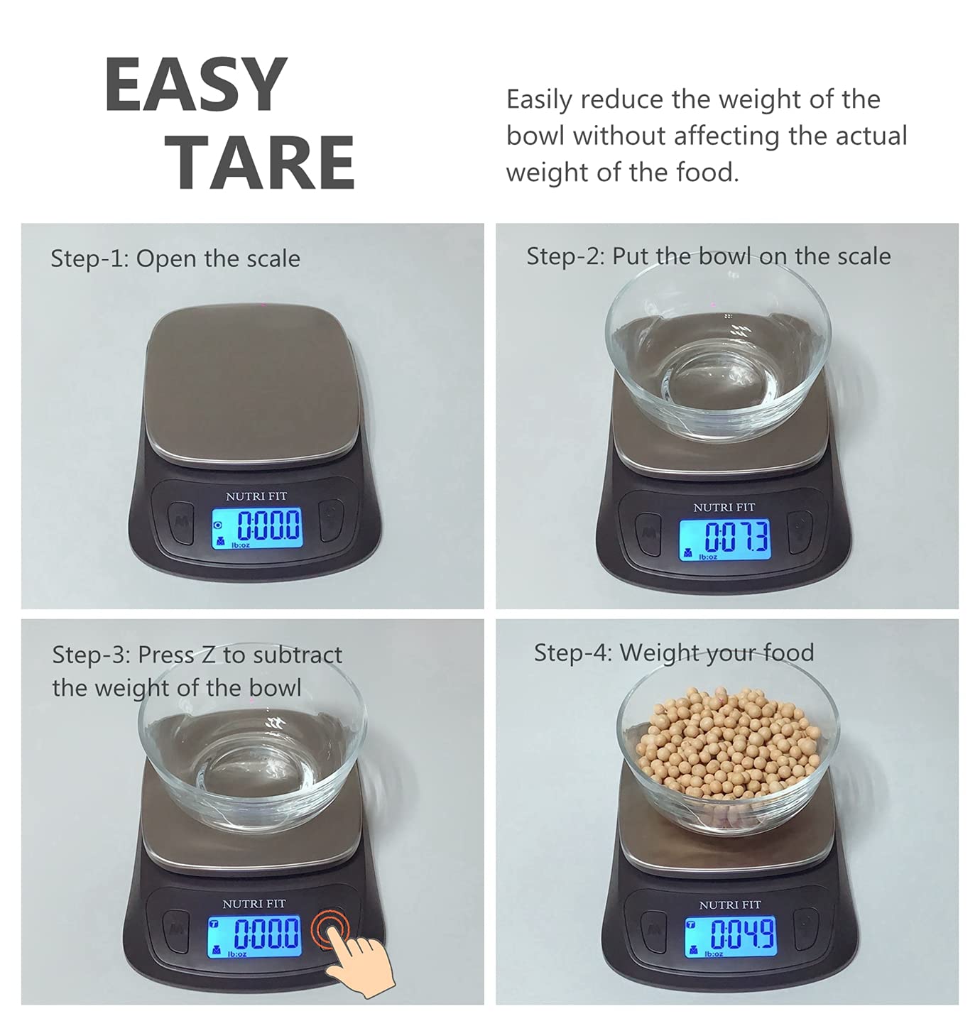 NUTRI FIT Ultra Slim Kitchen Scale Digital Food Weight Scale for Baking Cooking in Grams and Ounces Tare & Backlit LCD Display 11lb 5kg Capacity- Black/Stainless Steel