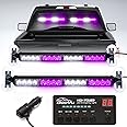 BooYu 2 in 1 LED Emergency Strobe Light Bar w/Digital Display Controller Windshield Traffic Advisor Visor Safety Warning Hazard Flashing Lights for Funeral Escort Trucks Vehicles Car (Purple/White)