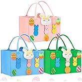 Axcoix 3 Pack Large Easter Basket Bags with Handles, Reusable Felt Easter Gift Bags for Kids with Bunny Egg Pattern, Easter Treat Tote Bags for Candy Egg Hunt Party Favors (Blue & Pink & Green)