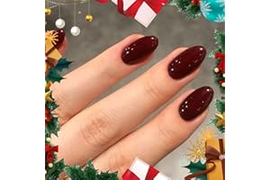 Modelones Dark Red Press on Nails Almond, Christmas Short Almond Fake Nails, Reusable Nail Kit with Nail Glue Adhesive Tabs Mini Nail File, Nails Press Ons 32Pcs16 Sizes, Women Girl Gift