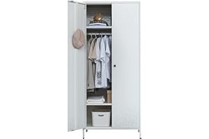 BESFUR Bedroom Armoires, White Metal Armoire with Hanging Rod, Adjustable Shelves, 20" D x 31.5" W x 74" H - White