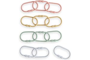 mushie Baby Chain Link Rings Toy 12-Count | Multiuse Car Seat Stroller Connecting Toy (Periwinkle, Mustard, Green, Coral)