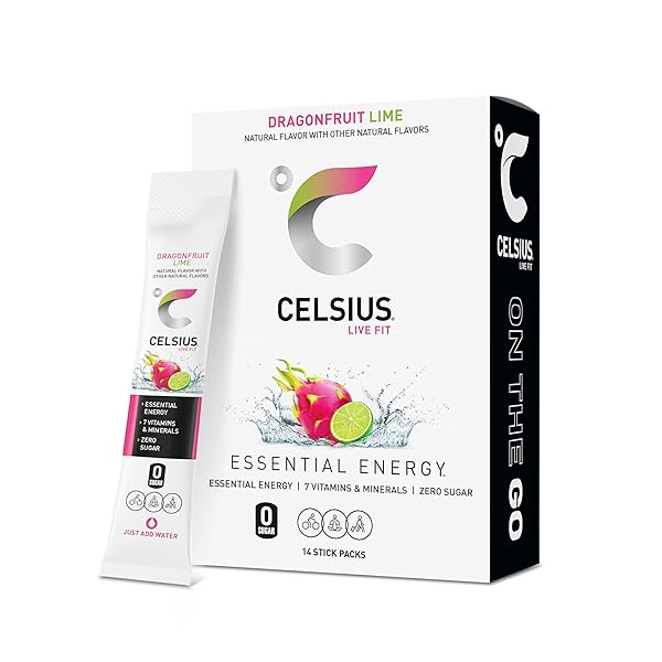 CELSIUS® ON-THE-GO POWDER STICKS DRAGONFRUIT LIME, ESSENTIAL ENERGY...