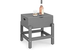 Homenjoy Outdoor Side Table, HDPE Outdoor Table with Cooler, Patio Side Table with Inner Bucket, Weather Resistant Outdoor Side Tables for Patio, Balcony, Pool, Deck, Gray