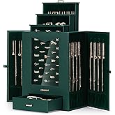 Homde Jewelry Organizer with Transparent Window Necklace Hooks Gift for Women Jewelry Box Display Case for Necklaces Rings Earrings Bracelets and Other Accessories (Forest Green)