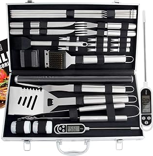 ROMANTICIST 28pcs Grillkoffer mit Grillmatte für Männer - Heavy Duty Komplette Grillset Edelstahl Grillbesteck mit Aluminium Aufbewahrungskoffer Männer Camping Grillen