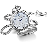 BOSHIYA Smooth Pocket Watches for Men Quartz Arabic Digital Dial, Classic Vintage Mens Womens Pocket Watch with Chain Christmas Graduation Birthday Gifts Fathers Day