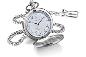 BOSHIYA Smooth Pocket Watches for Men Quartz Arabic Digital Dial, Classic Vintage Mens Womens Pocket Watch with Chain Christmas Graduation Birthday Gifts Fathers Day