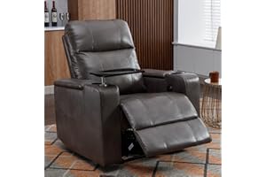 ANJ Power Recliner Chair with USB Ports, Faux Leather Home Theater Seating with Swivel Tray Table, Electric Movie Reclining Chairs with Cup Holders, Hidden Arm Storage (Grey)
