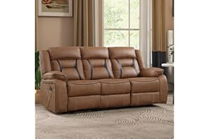 EBELLO Faux Leather Manual Reclining Sofa, 3 Seat Recliner Sofa Chair, Couch Furniture for Living Room, Furniture, Meeting Room, Brown (3 Seat Sofa)