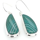 Natural Green Botswana Agate 925 Solid Sterling Silver Dangle Earrings 35mm