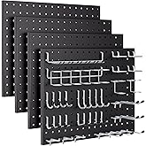 INCLY 70PCS Pegboard Wall Organizer Kit with Metal Panels and 1/4" Hooks | Black, 4PCS Peg Board Panels, 66PCS 1/4" Pegboard Hooks Accessories Kit, For Walls Home, Garage Tool Storage