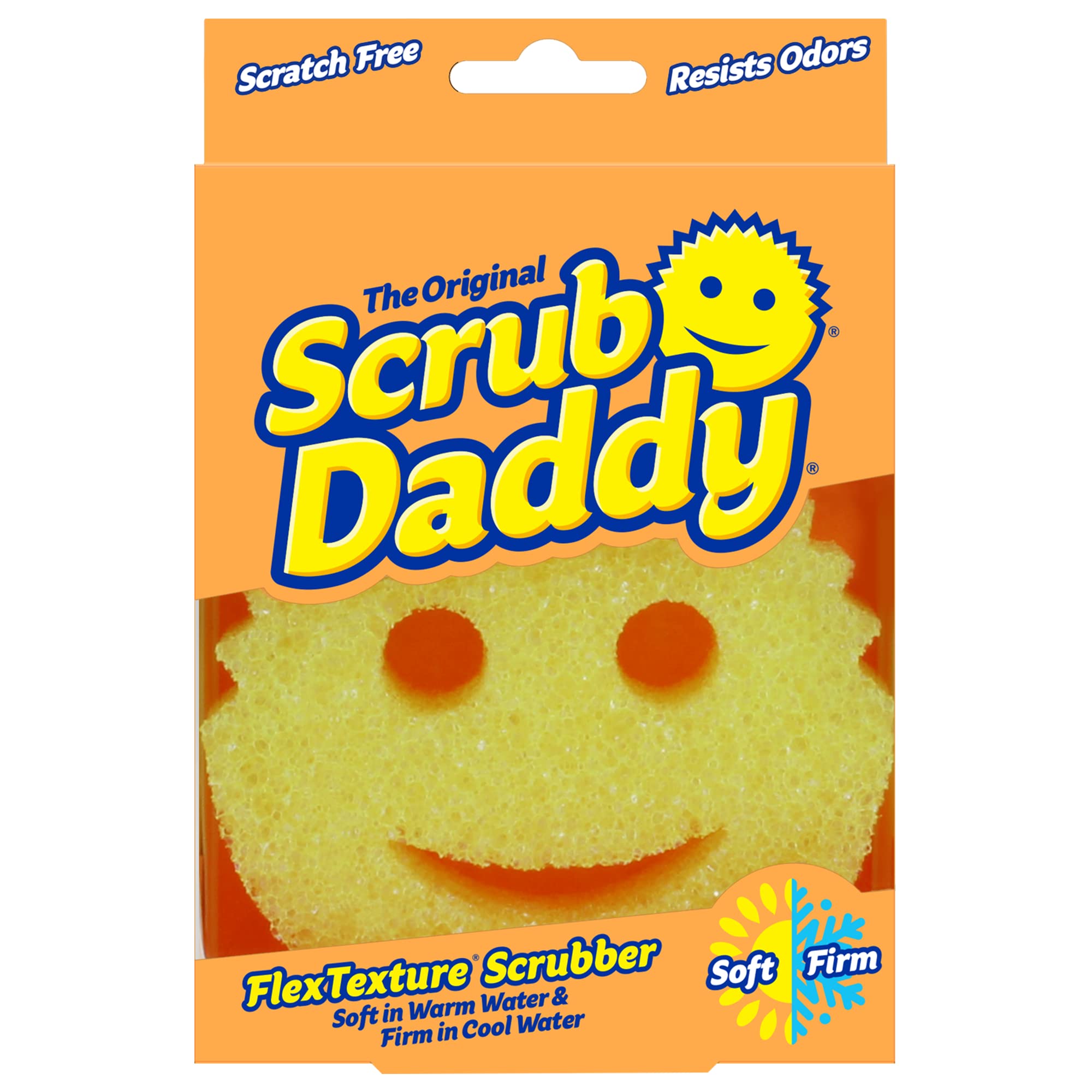 Scrub Daddy Original Dish Sponge, Smiley Face Sponges for Cleaning & Washing Up -Kitchen Non Scratch Scourers with FlexTexture Firm & Soft Scrubbing, Dishwashing Scrubber - Yellow