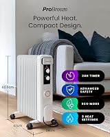 Pro Breeze 2500W Oil Filled Radiator 11 Fins with 24h Timer White view 2
