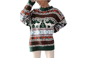 Women's Christmas Sweater Vintage Fair Isle Raglan Sleeve Knitwear Crew Neck Xmas Holiday Pullovers Comfy Warm Casual Sweater