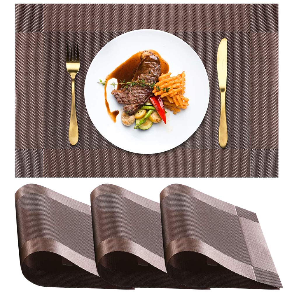 BETOY Dining Table Place Mats, 4 Pieces Heat Resistant Place Mats rectangle PVC Non-Slip Placemats for Families,Restaurants, Hotels, Business Offices, Festive Parties, Dinners, Anniversaries,Brown