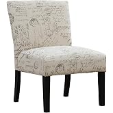 Roundhill Furniture Botticelli Fabric Armless Contemporary Accent Chair, Script Print