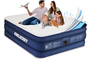 KINGJERRY Queen Air Mattress with Built-in Pump, 18" Luxury Foam Topper Inflatable Blow Up Mattress, Breathable & Washable Si