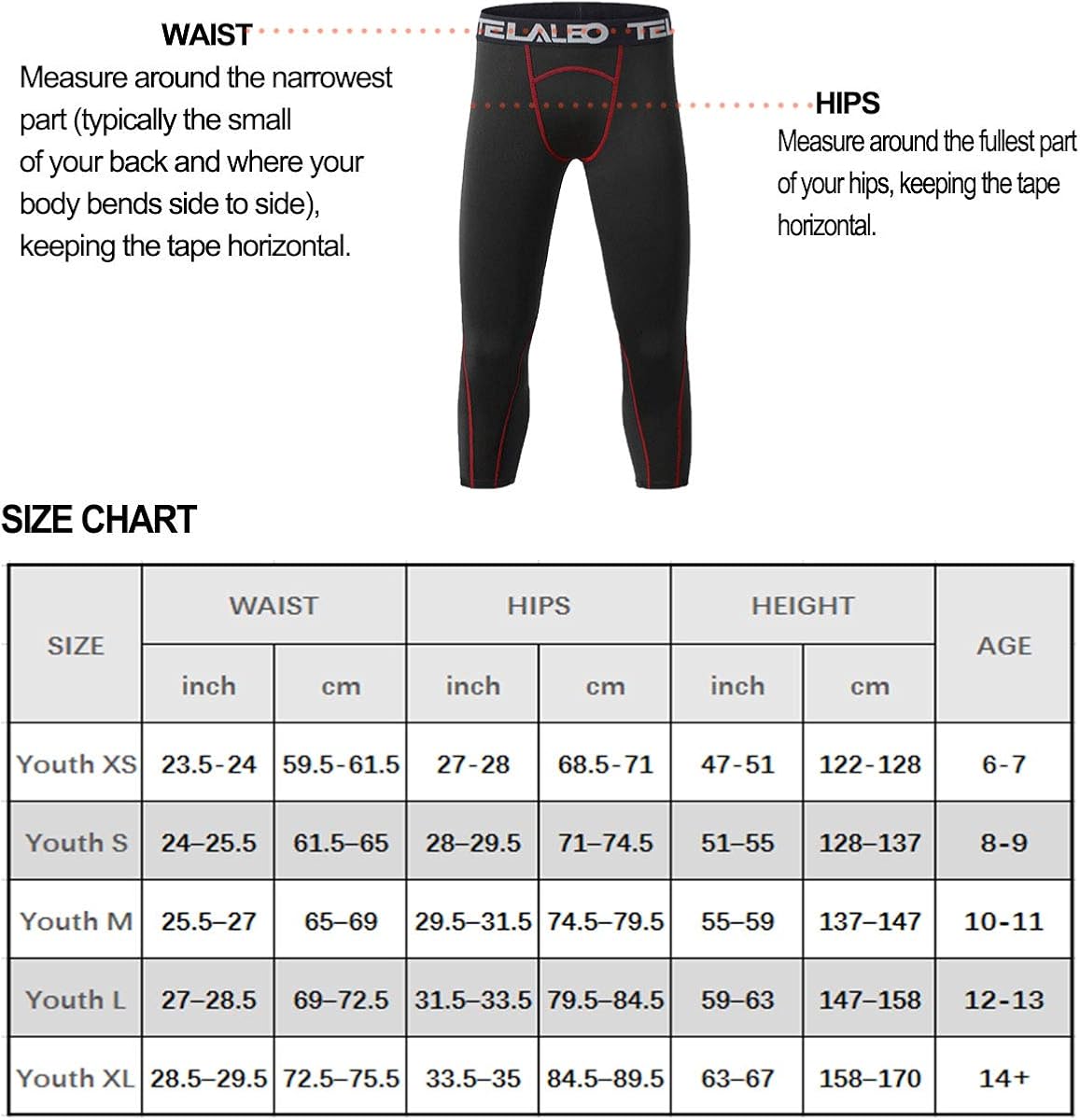 TELALEO Boys Youth Compression Pants Base Layer 3/4 Sports Tights Running Leggings Capris Kids for Workout Training: Clothing