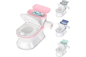 CheerTry 2-in-1 Toddler Potty Training Toilet - Larger Potty Chair & Detachable Training Seat for Boys & Girls Ages 1-3 with Flushing Sound, Wipes Storage, Toilet Paper Holder - Pink