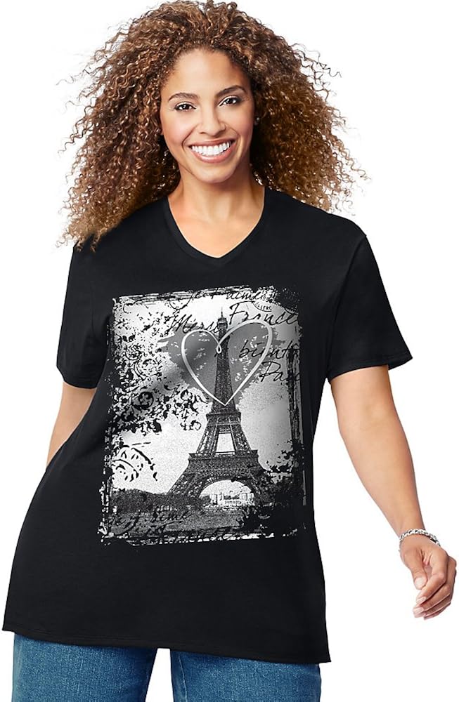 JUST MY SIZE Women's Size Plus Printed Short-Sleeve V-Neck T-Shirt at  Women’s Clothing store