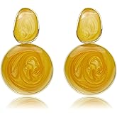 Handmade Circle Round Dangle Drop Earrings for Women Girls Colorful S925 Sterling Silver Post Disc Coin Geometric Aesthetic Statement Earrings for Women Gift for Her