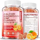 Sugar Free Calcium Magnesium Zinc Supplement Gummies with Vitamin D3 & B12 for Women and Men High Absorption Calcium Magnesium Supplement for Immune Support (120 Counts)