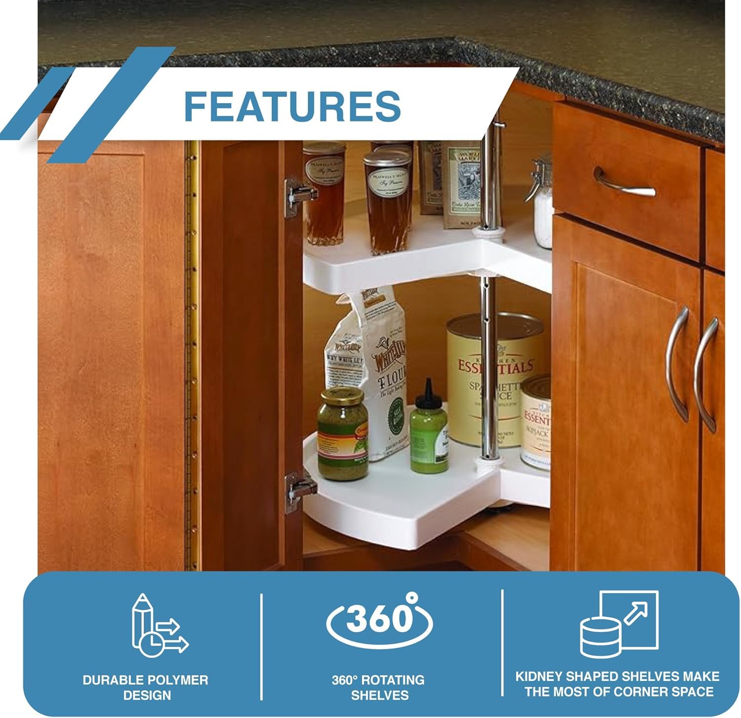 KV Lazy Susan Kidney Shaped 2 Polymer Shelves 24